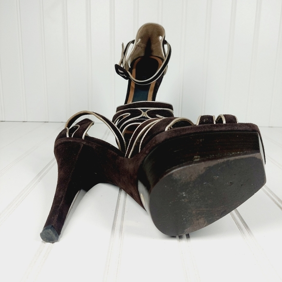 MARNI BROWN LEATHER PLATFORM ANKLE STRAP SANDALS D161 - Picture 12 of 14